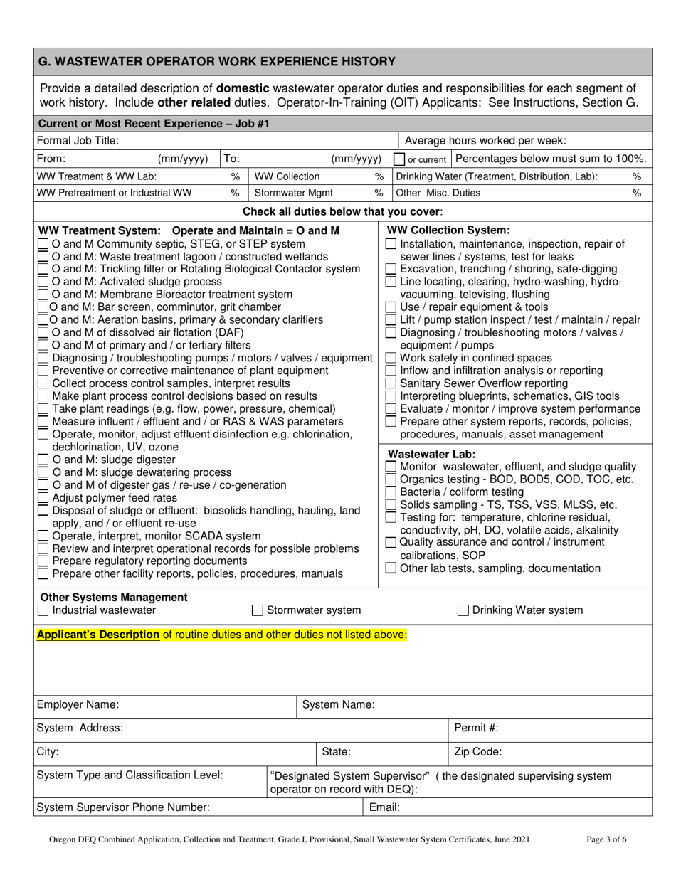 Combined Application for the Wastewater Operator Collection and Treatment Certificates - Grade I and Small Wastewater System - Oregon, Page 7
