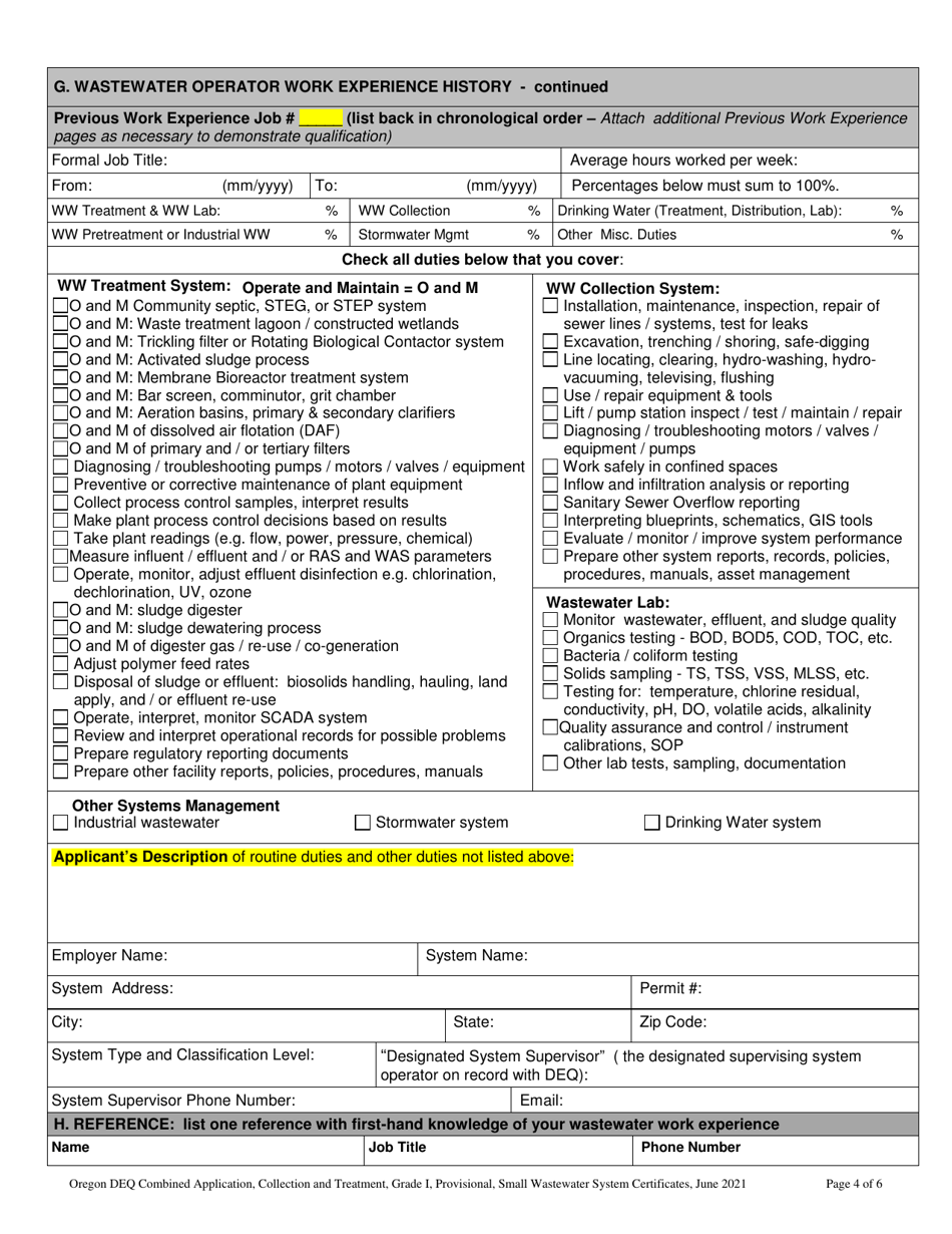 Combined Application for the Wastewater Operator Collection and Treatment Certificates - Grade I and Small Wastewater System - Oregon, Page 8