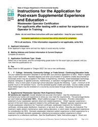 &quot;Application for Post-exam Supplemental Experience and Education for Wastewater System Operator Certification&quot; - Oregon