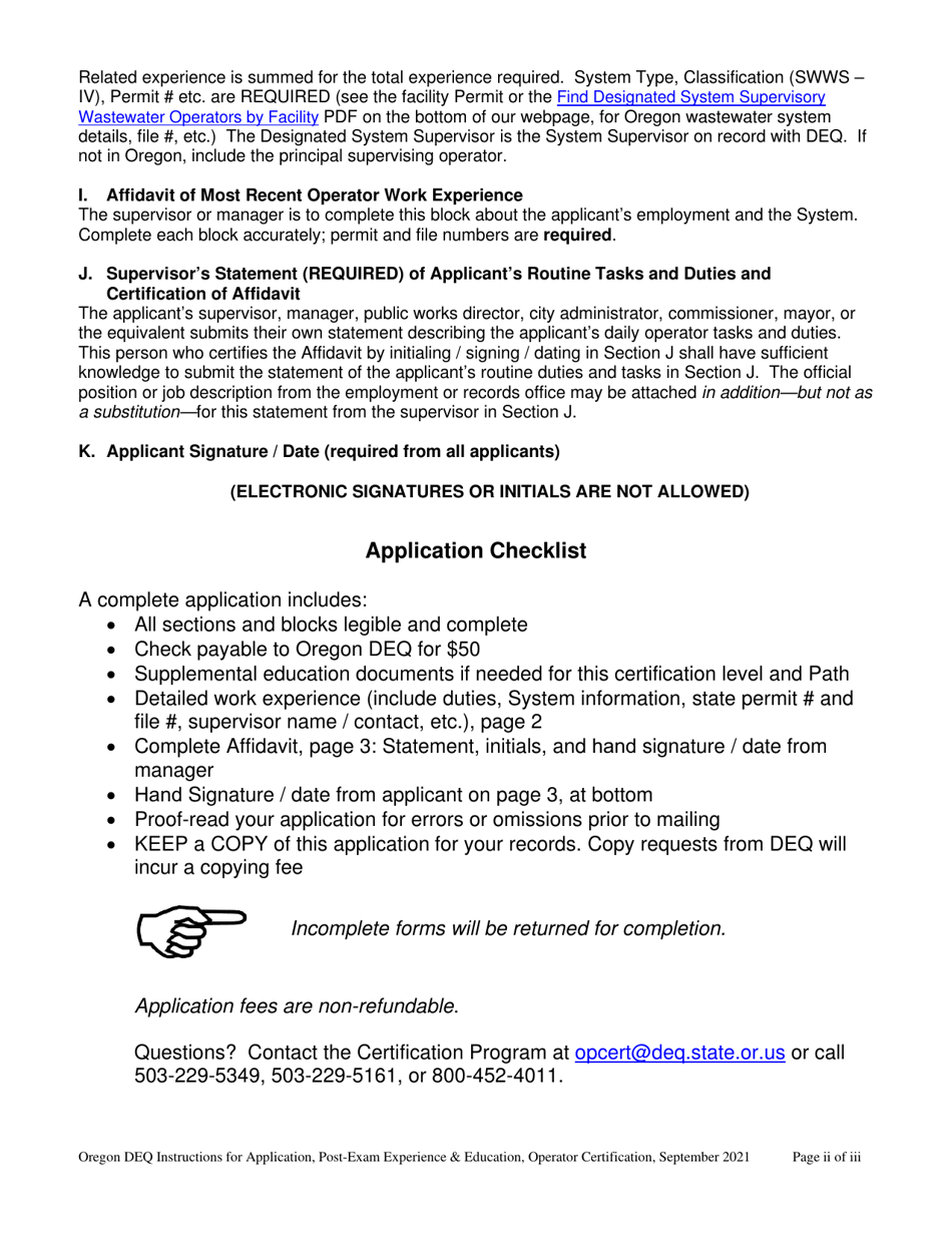 Oregon Application for Postexam Supplemental Experience and Education