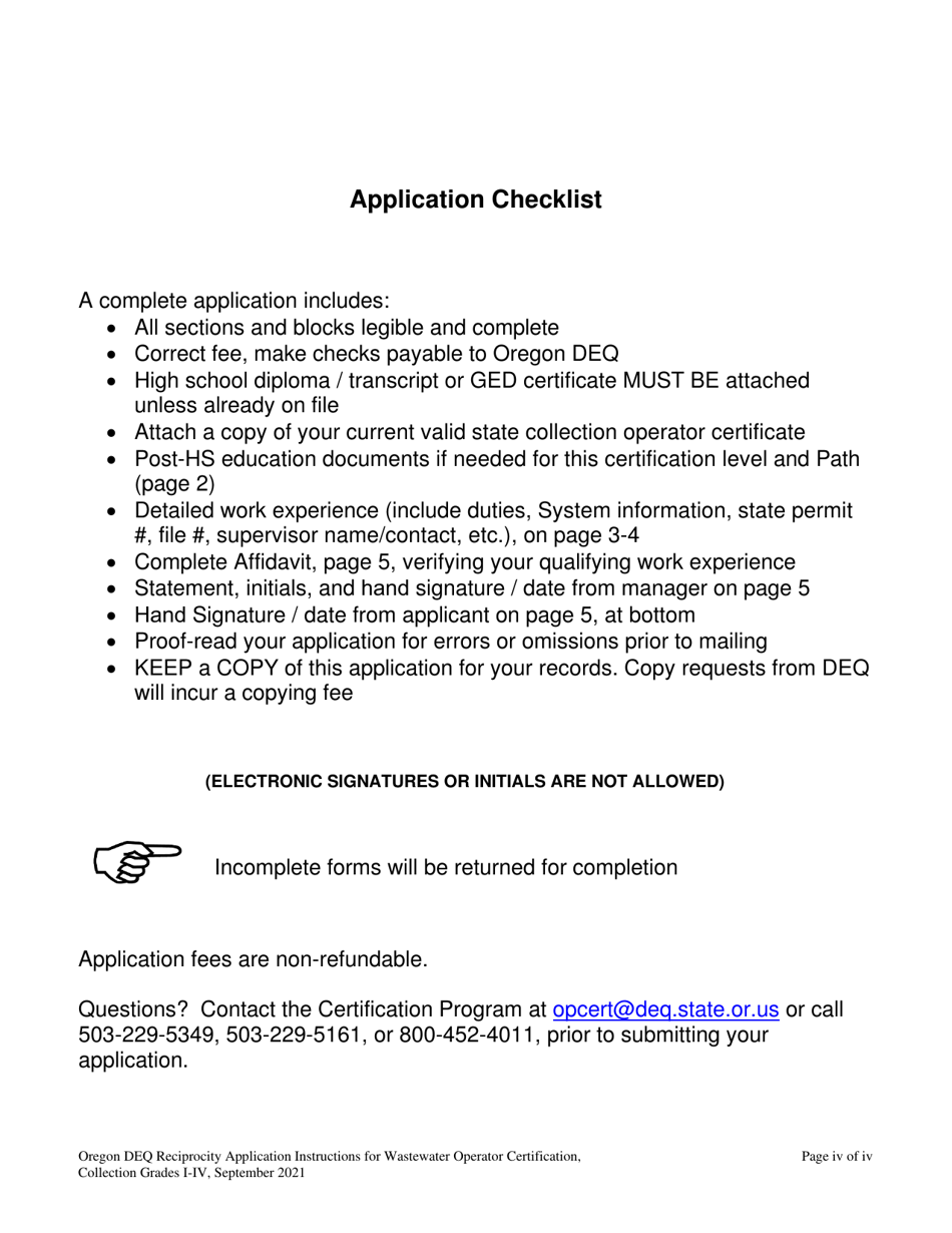 Oregon Application for the Wastewater Operator Collection Certificate