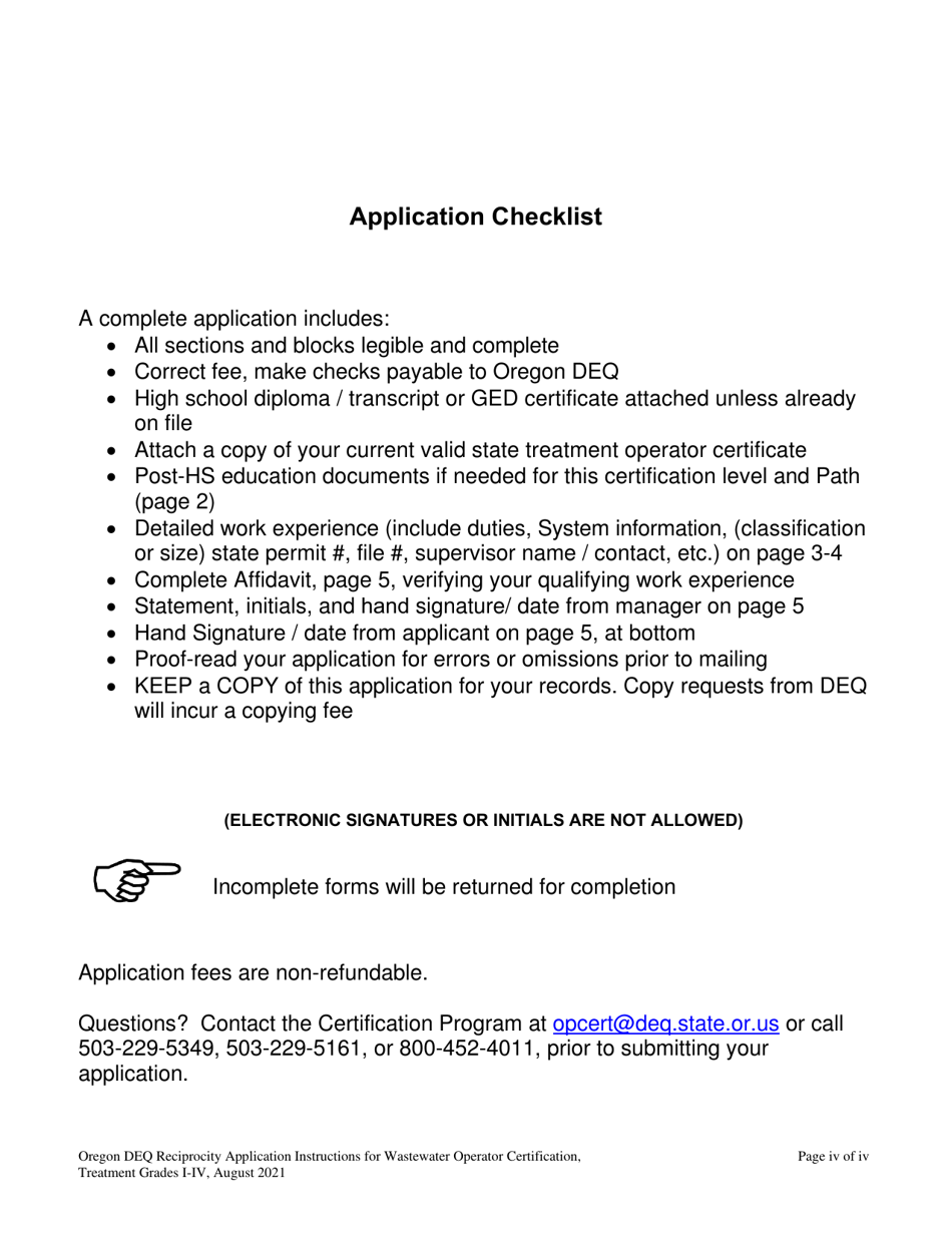 Oregon Application for the Wastewater Operator Treatment Certificate by