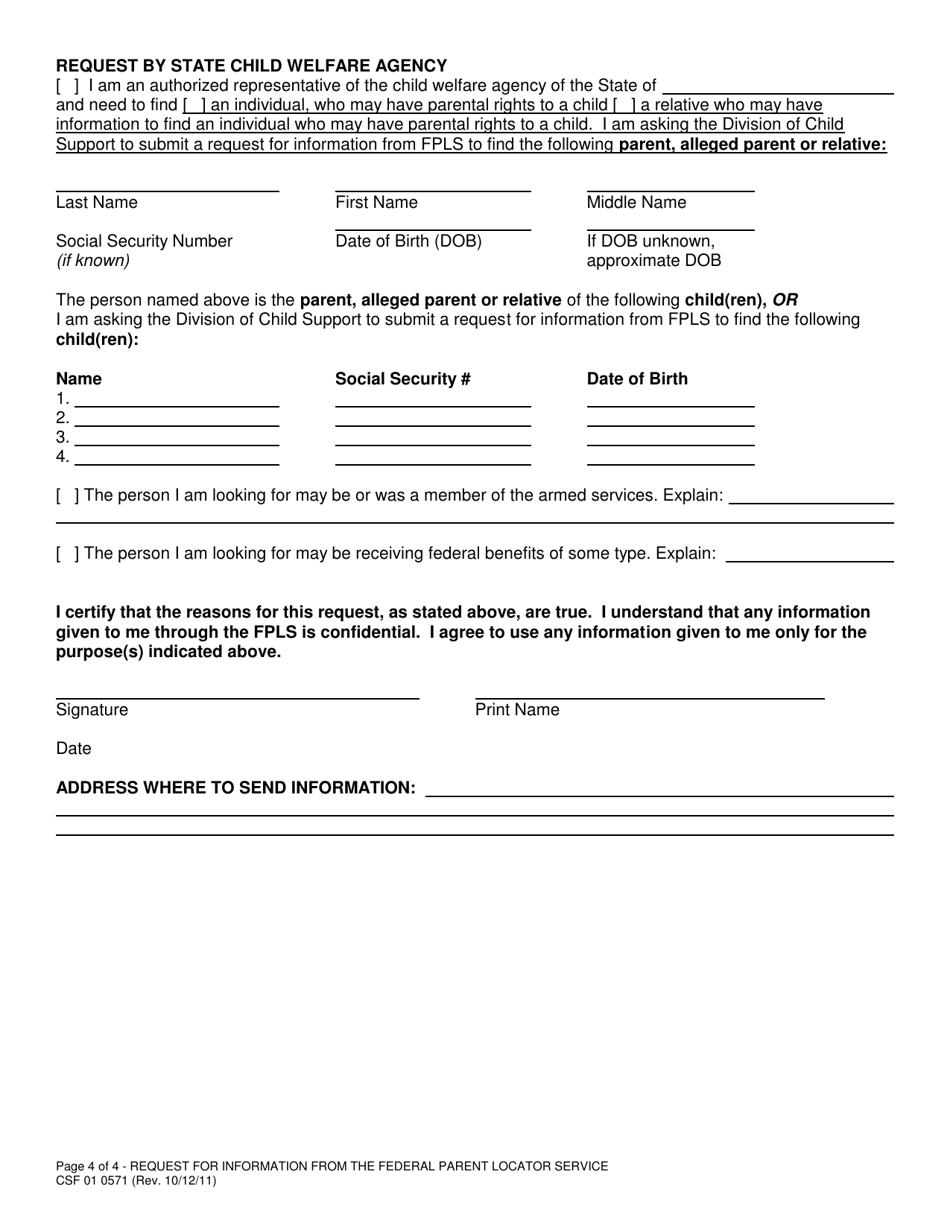 Form CSF01 0571 Request for Information From the Federal Parent Locator Service - Oregon, Page 4