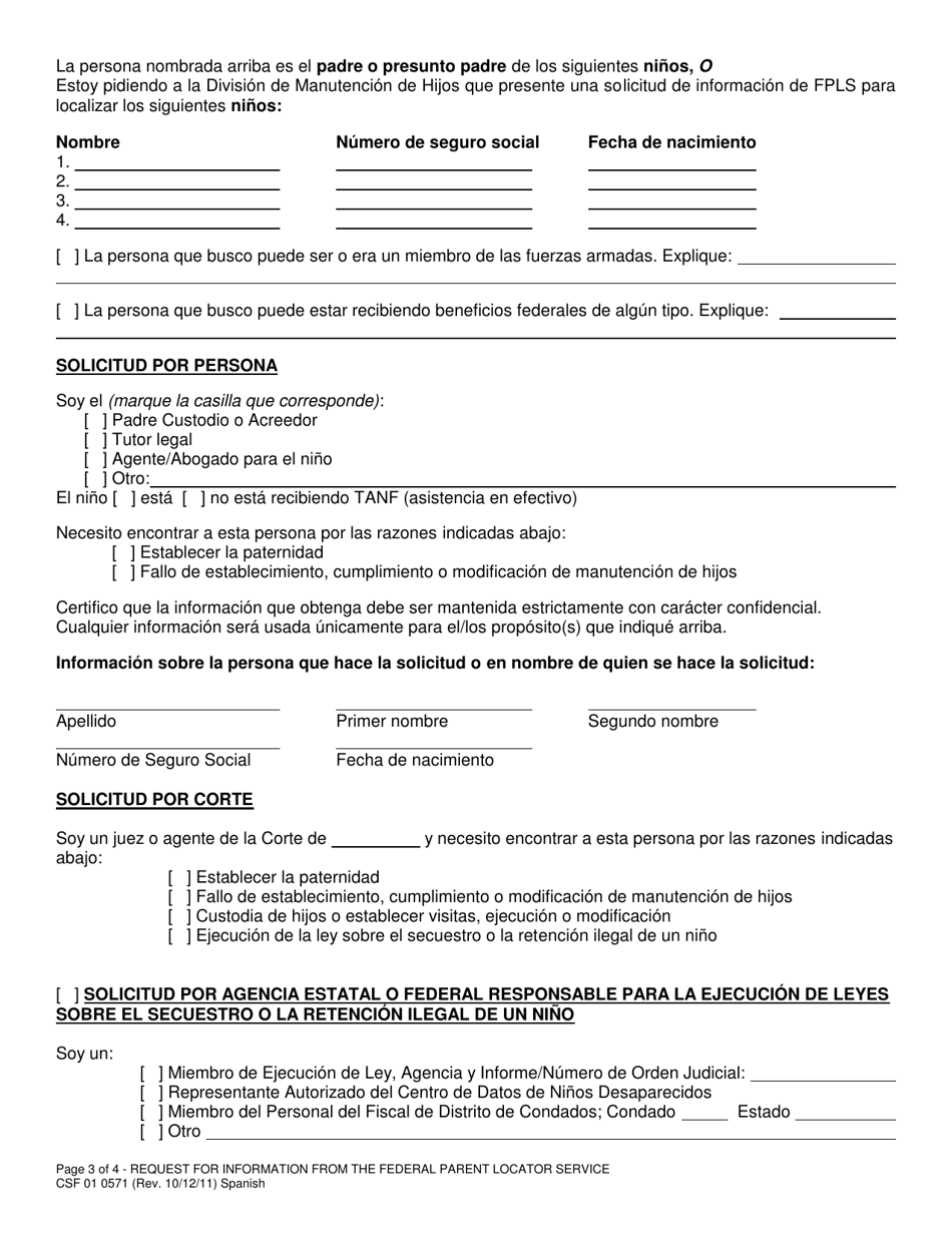 Formulario CSF01 0571 Solicitud Para Informacion Del Servicio Federal De Localizacion De Padres - Oregon (Spanish), Page 3