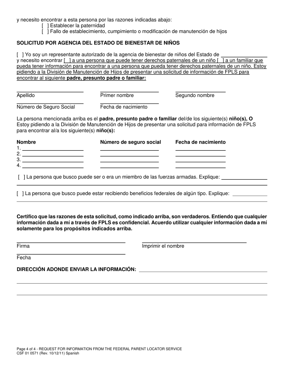 Formulario CSF01 0571 Solicitud Para Informacion Del Servicio Federal De Localizacion De Padres - Oregon (Spanish), Page 4