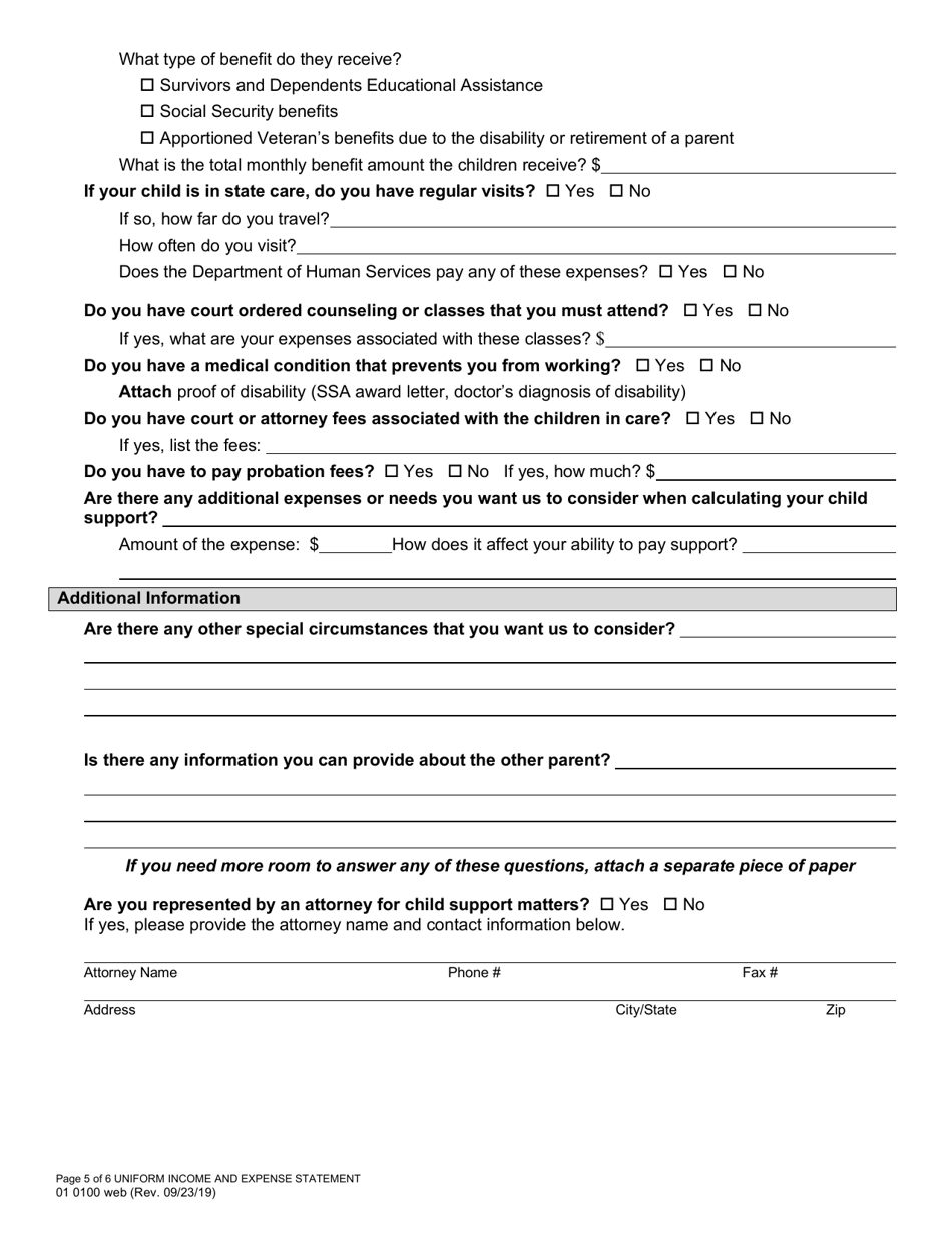 Form 01 0100 Uniform Income  Expense Statement - Oregon, Page 5