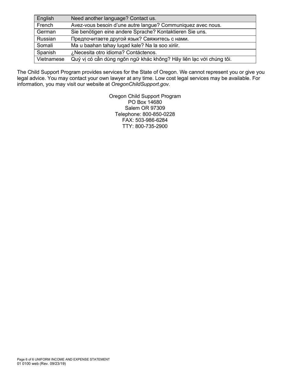 Form 01 0100 Uniform Income  Expense Statement - Oregon, Page 6