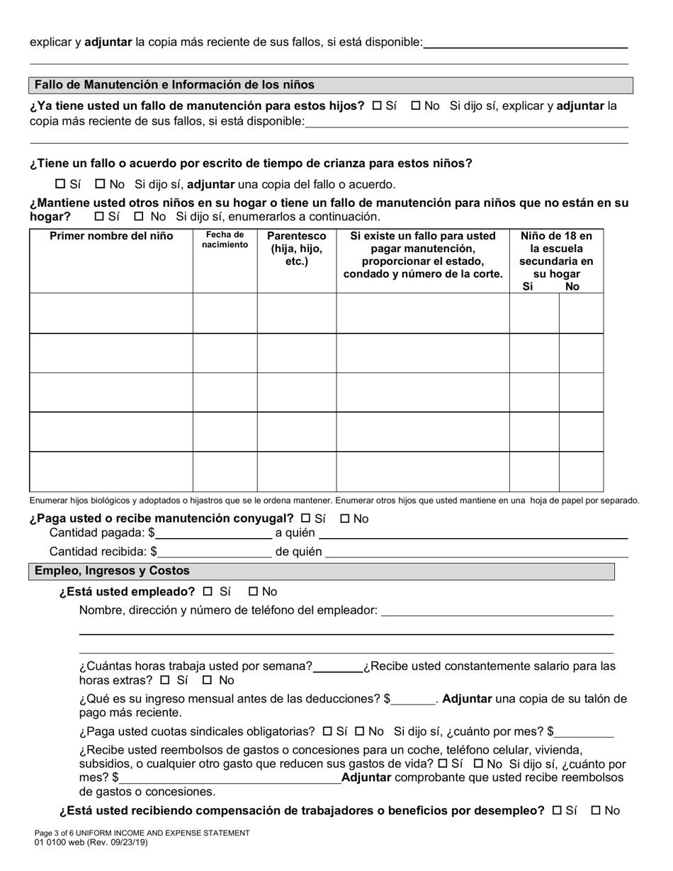 Formulario 01 0100 Declaracion Uniforme De Ingresos Y Gastos - Oregon (Spanish), Page 3