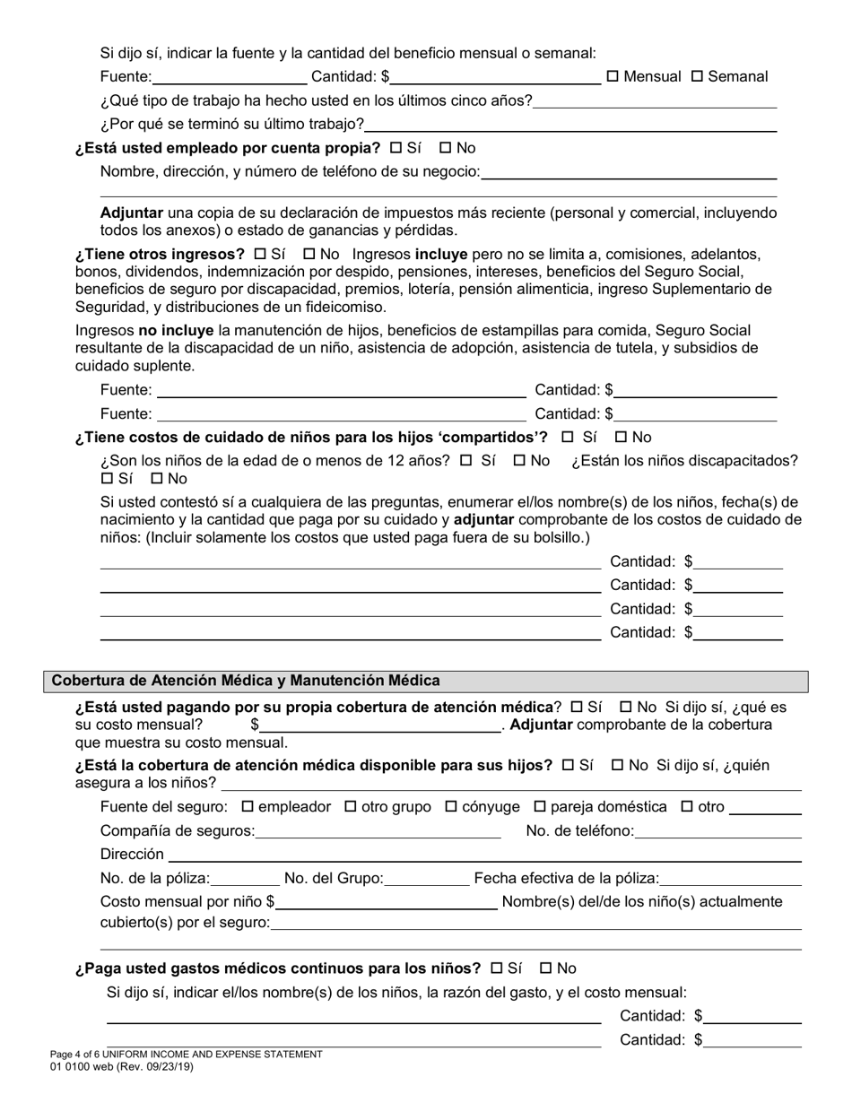 Formulario 01 0100 Declaracion Uniforme De Ingresos Y Gastos - Oregon (Spanish), Page 4