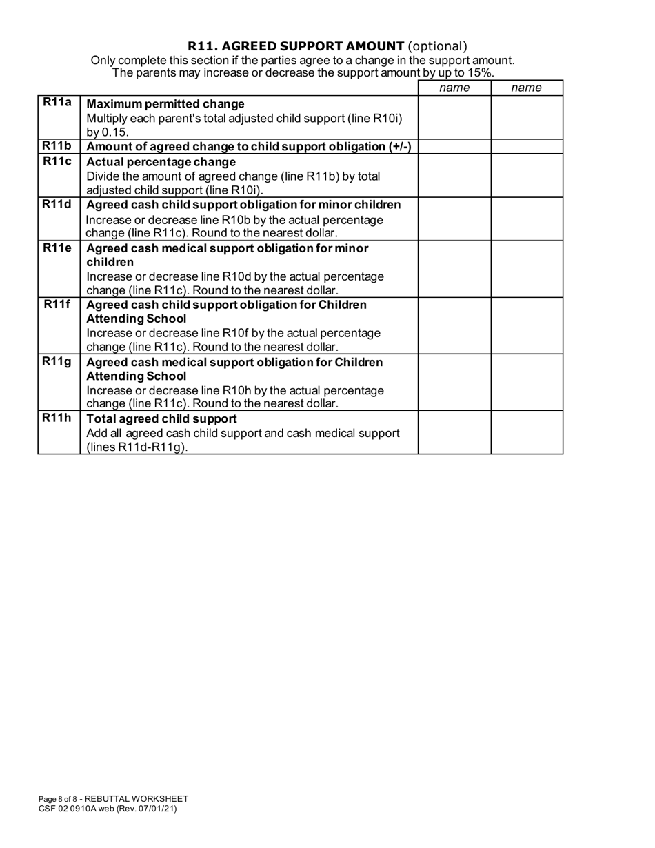 Form CSF02 0910A Child Support Rebuttal Worksheet - Oregon, Page 8