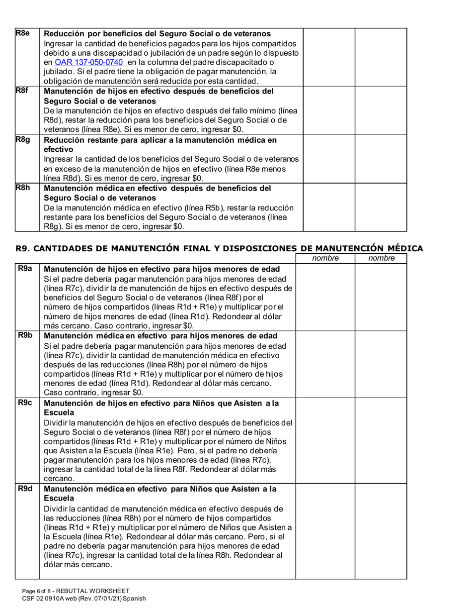 Formulario CSF02 0910A Planilla De Refutacion De Manutencion De Hijos - Oregon (Spanish), Page 6