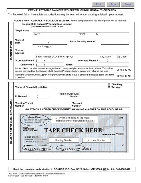 Form CSF08 0301  Printable Pdf