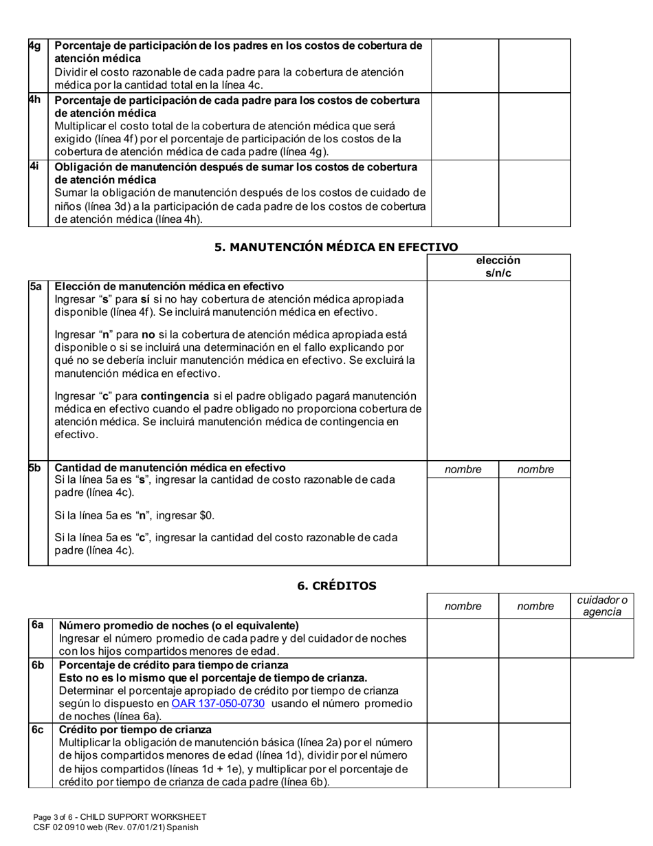 Formulario CSF02 0910 Planilla De Manutencion De Hijos - Oregon (Spanish), Page 3