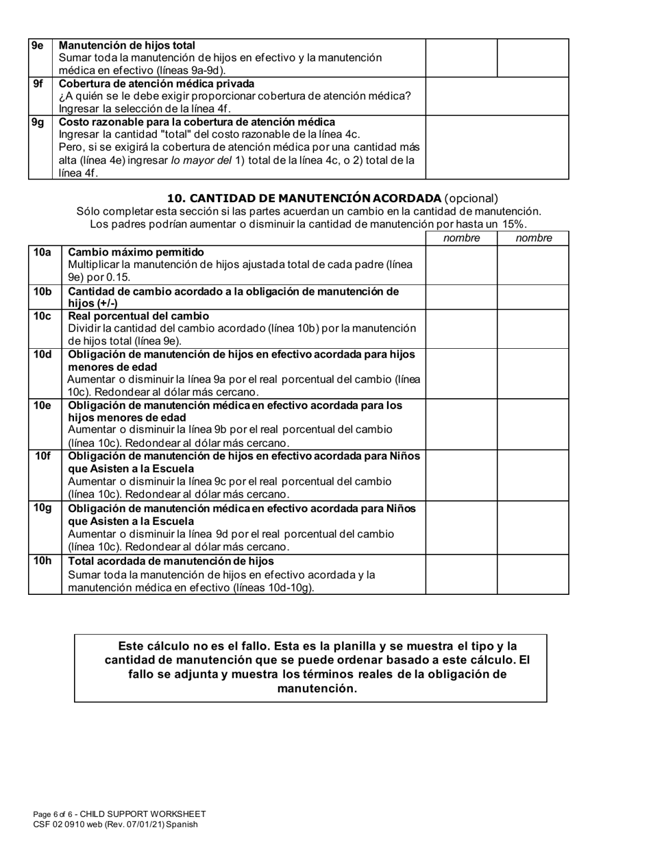 Formulario CSF02 0910 Planilla De Manutencion De Hijos - Oregon (Spanish), Page 6