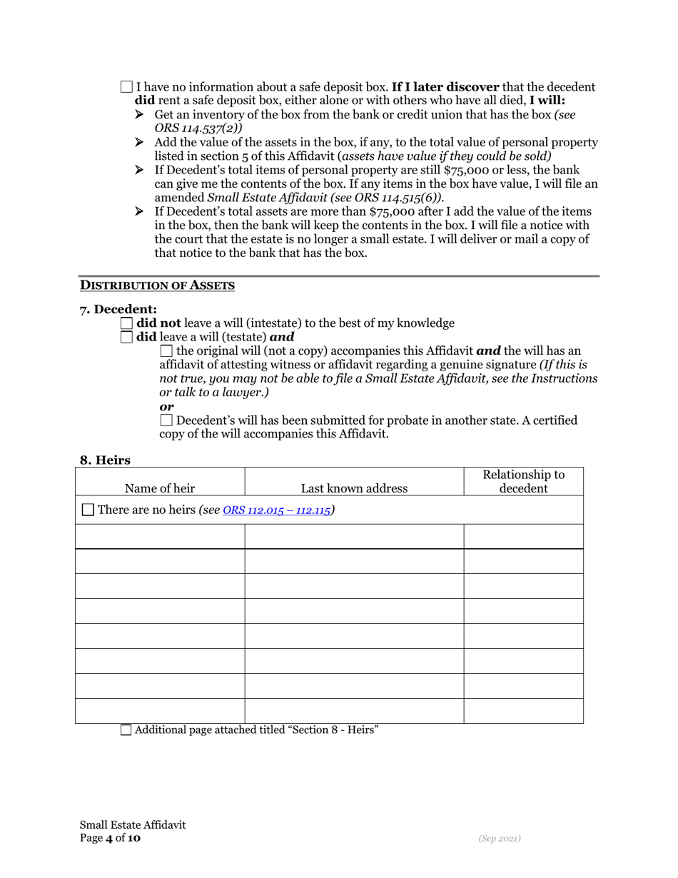 Small Estate Affidavit - Oregon, Page 11