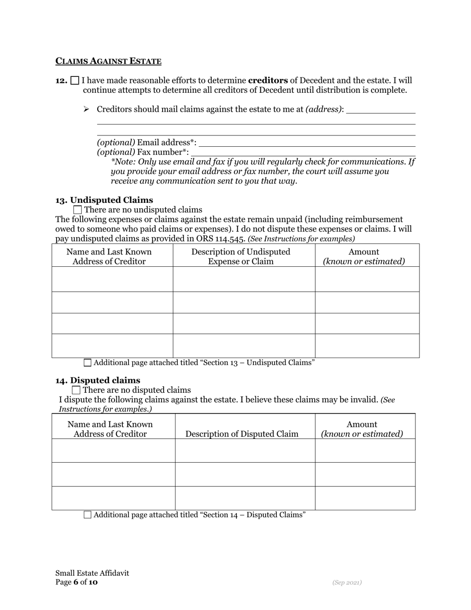 Small Estate Affidavit - Oregon, Page 13