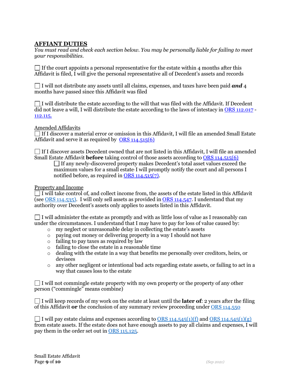 Small Estate Affidavit - Oregon, Page 16