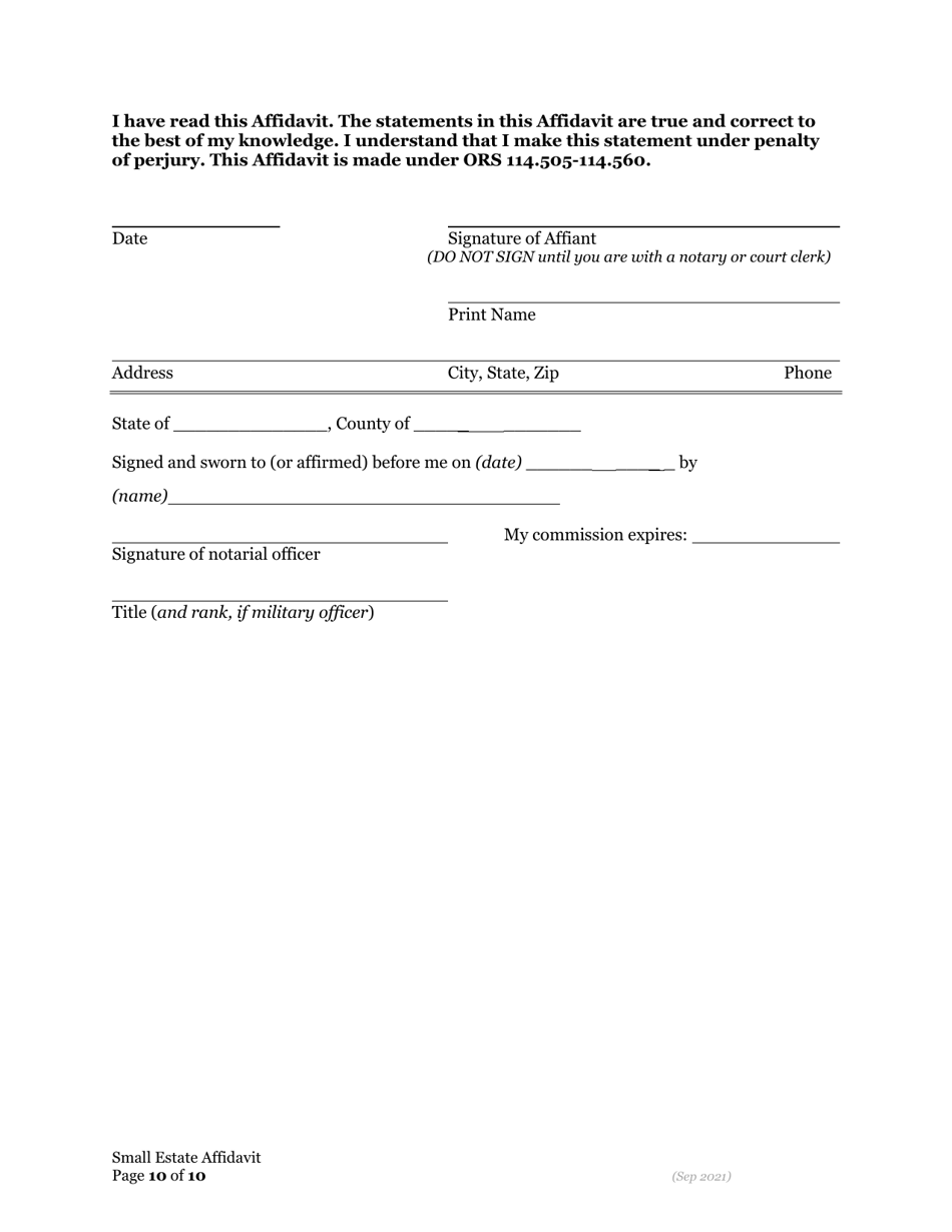 Small Estate Affidavit - Oregon, Page 17