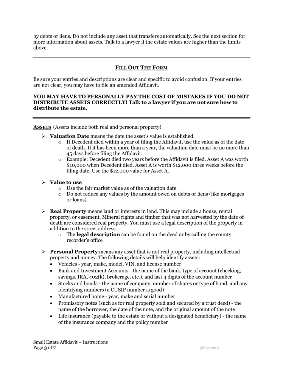Small Estate Affidavit - Oregon, Page 3