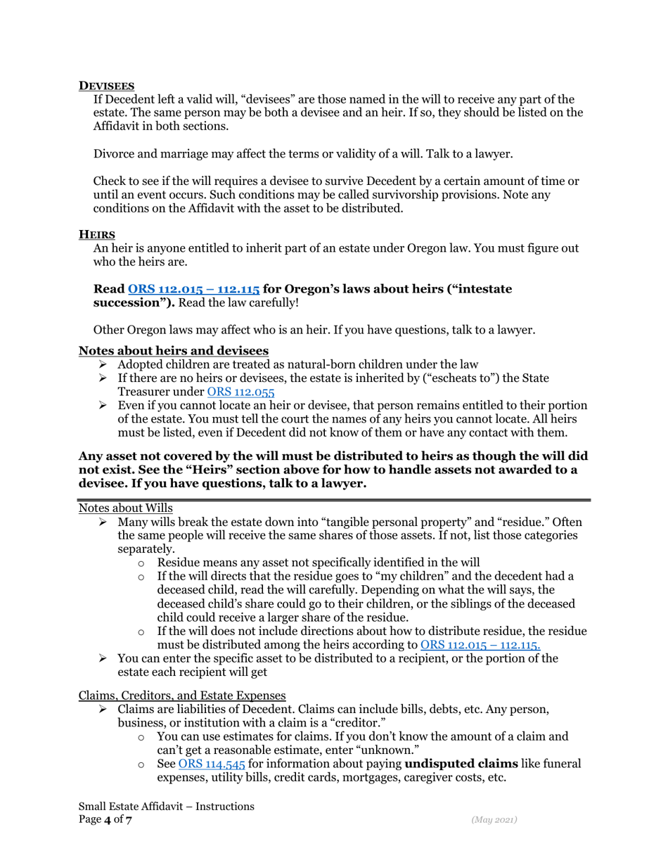 Small Estate Affidavit - Oregon, Page 4