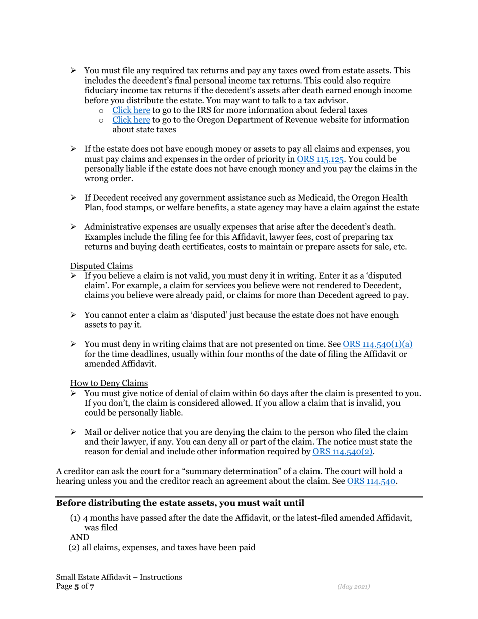 Small Estate Affidavit - Oregon, Page 5