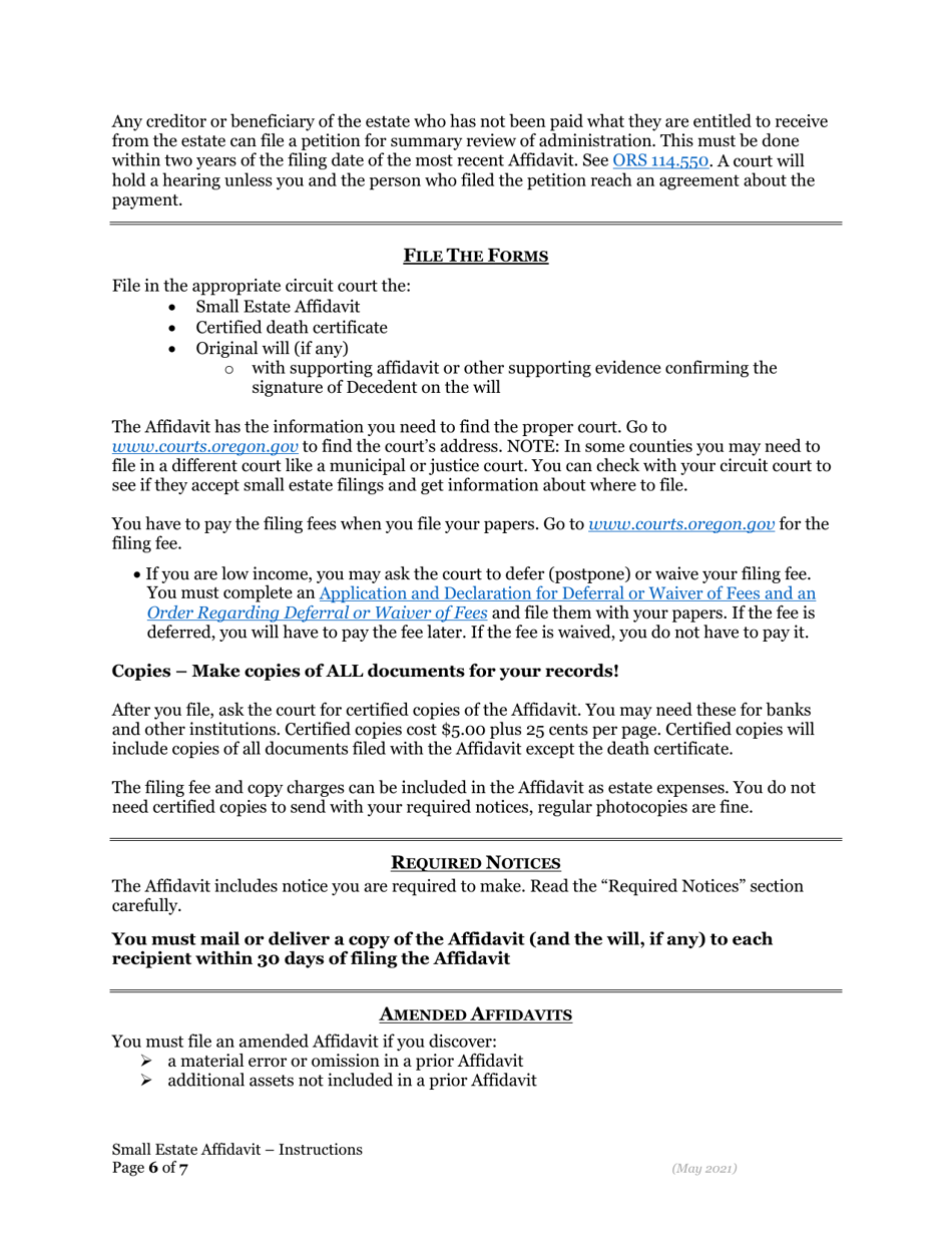 Small Estate Affidavit - Oregon, Page 6