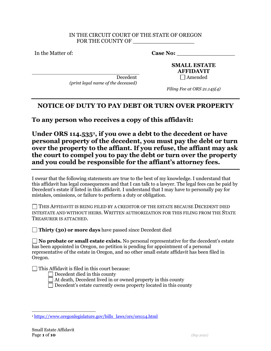 Small Estate Affidavit - Oregon, Page 8