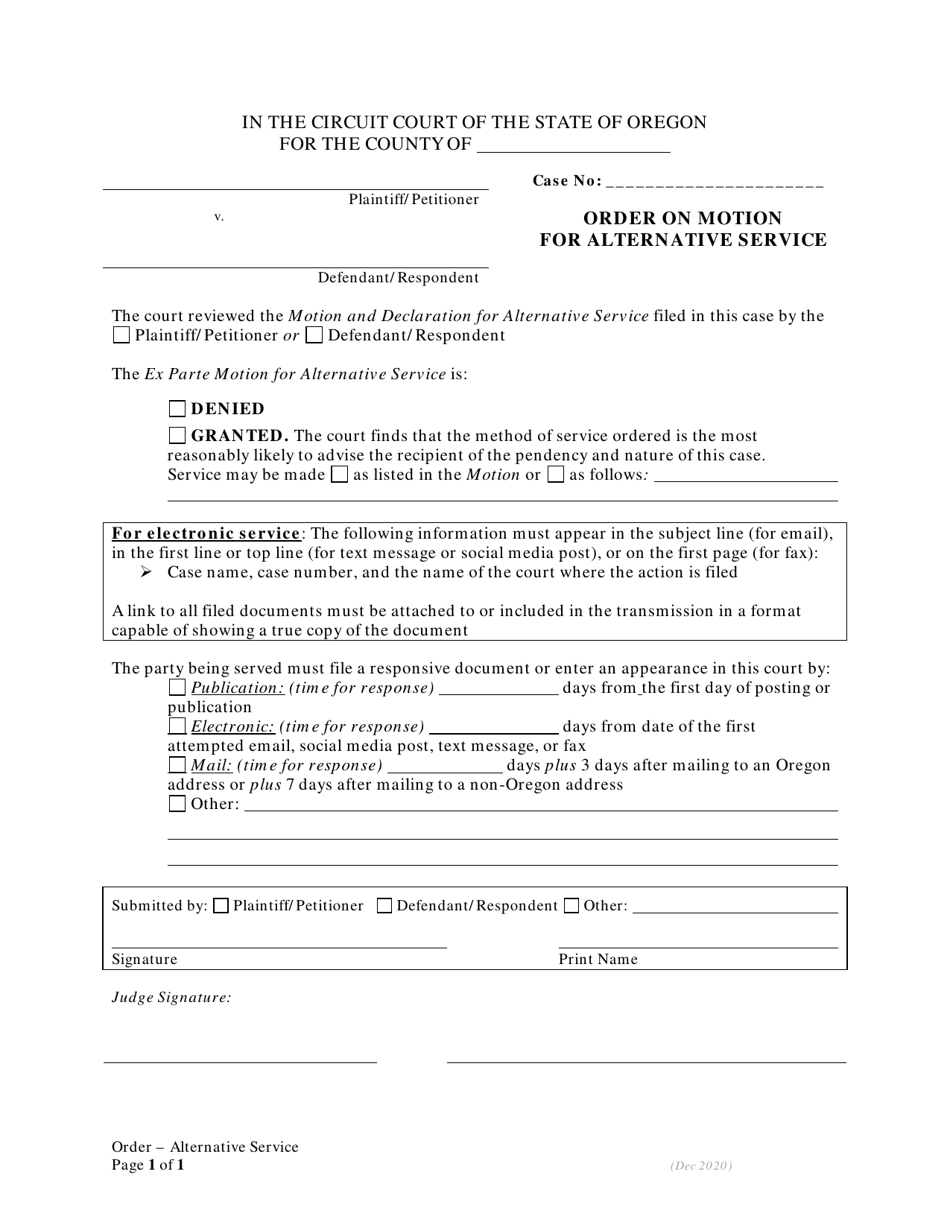 Order on Motion for Alternative Service - Oregon, Page 1