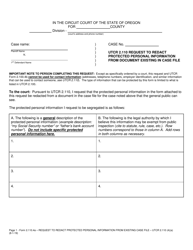 Form 2.110.4A &quot;Utcr 2.110 Request to Redact Protected Personal Information From Document Existing in Case File&quot; - Oregon
