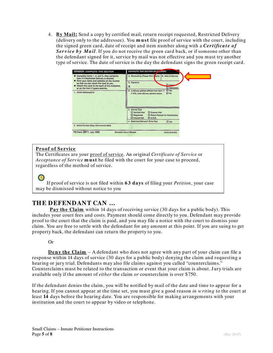 Small Claims Instructions for Inmate Plaintiffs - Oregon, Page 5