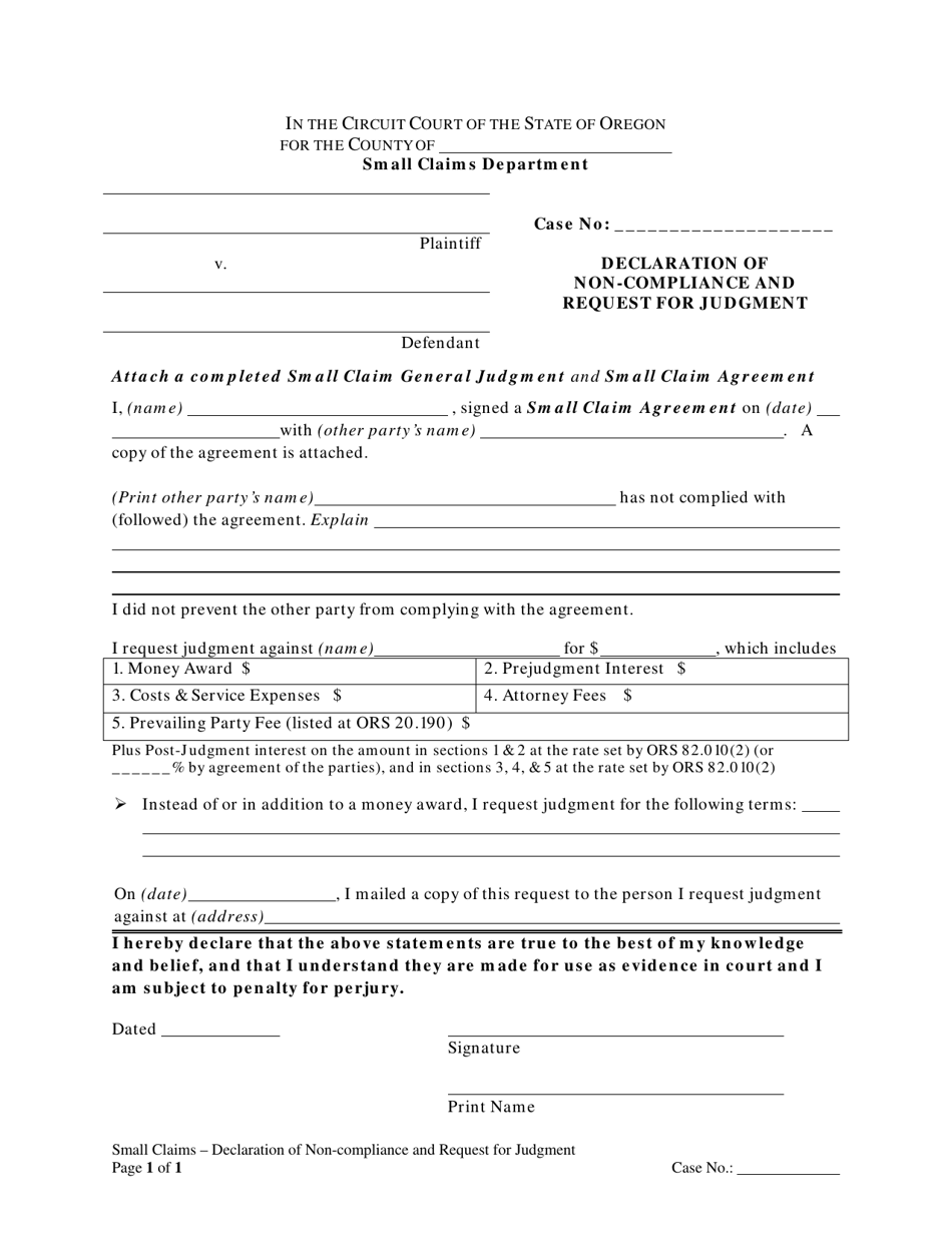 Declaration of Non-compliance and Request for Judgment - Oregon, Page 1