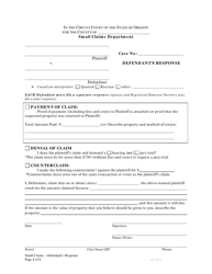 Document preview: Defendant's Response - Small Claims - Oregon