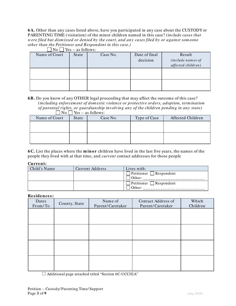 Petition for Custody and Parenting Time and Child Support - Oregon, Page 3
