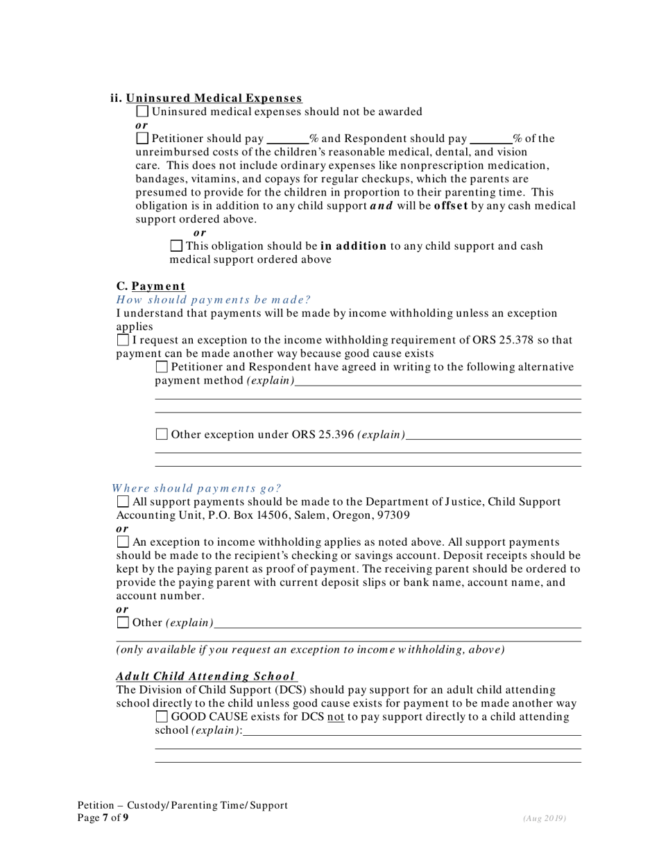 Petition for Custody and Parenting Time and Child Support - Oregon, Page 7