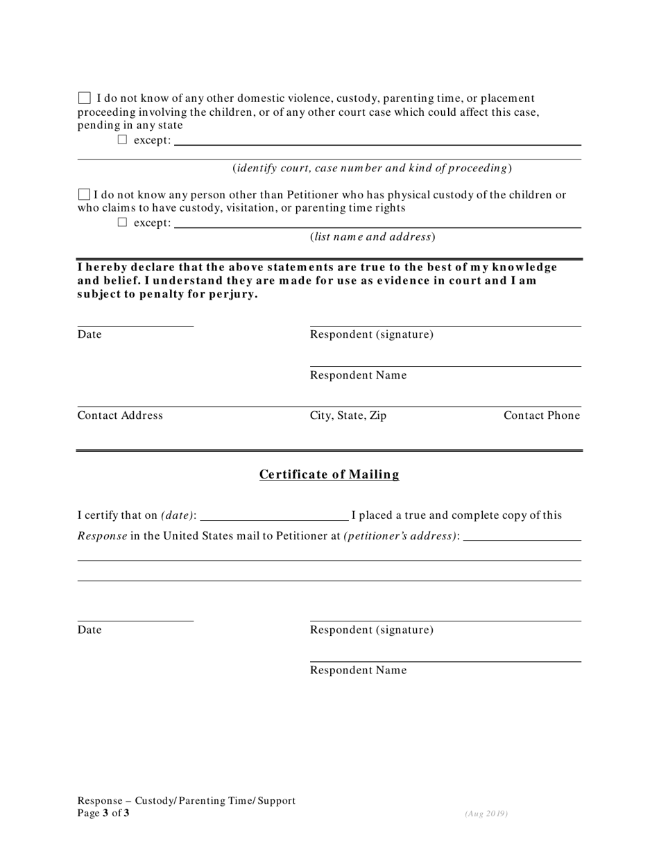 Response to Petition for Custody and Parenting Time and Child Support (With Children) - Oregon, Page 3