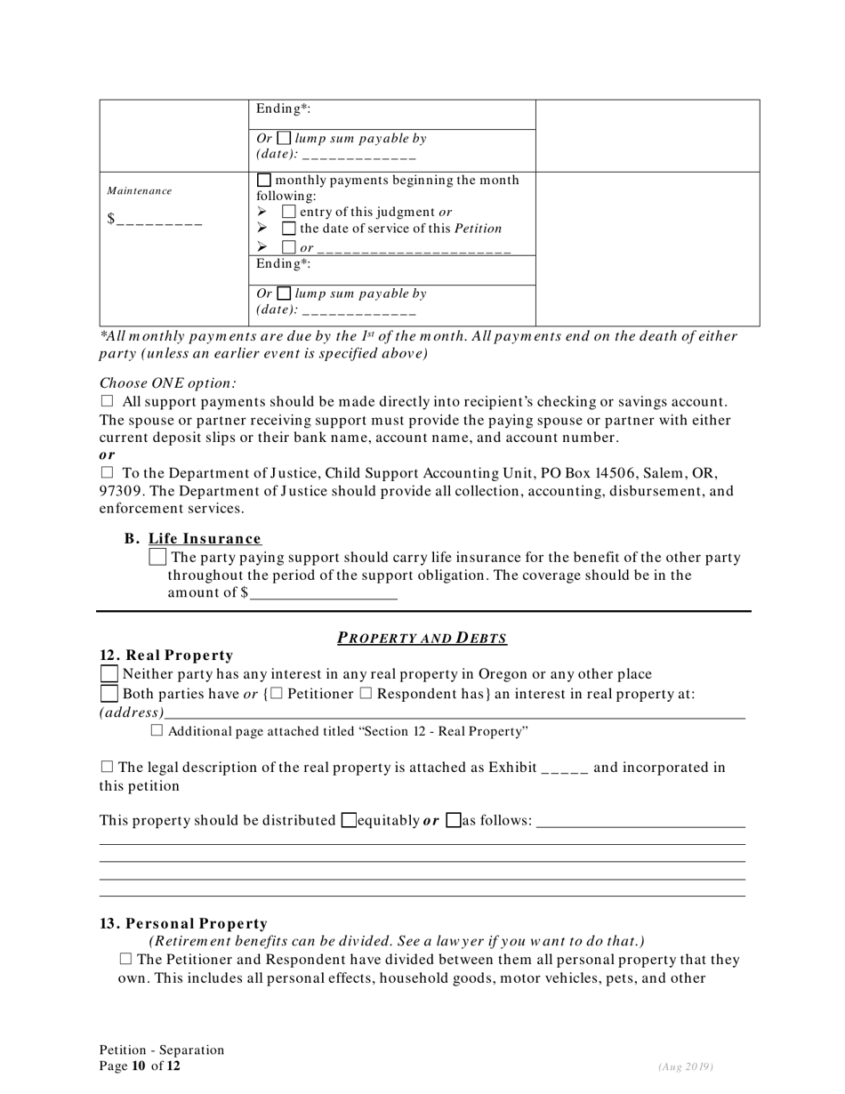 Petition for Separation of Marriage / Rdp With Children - Oregon, Page 10