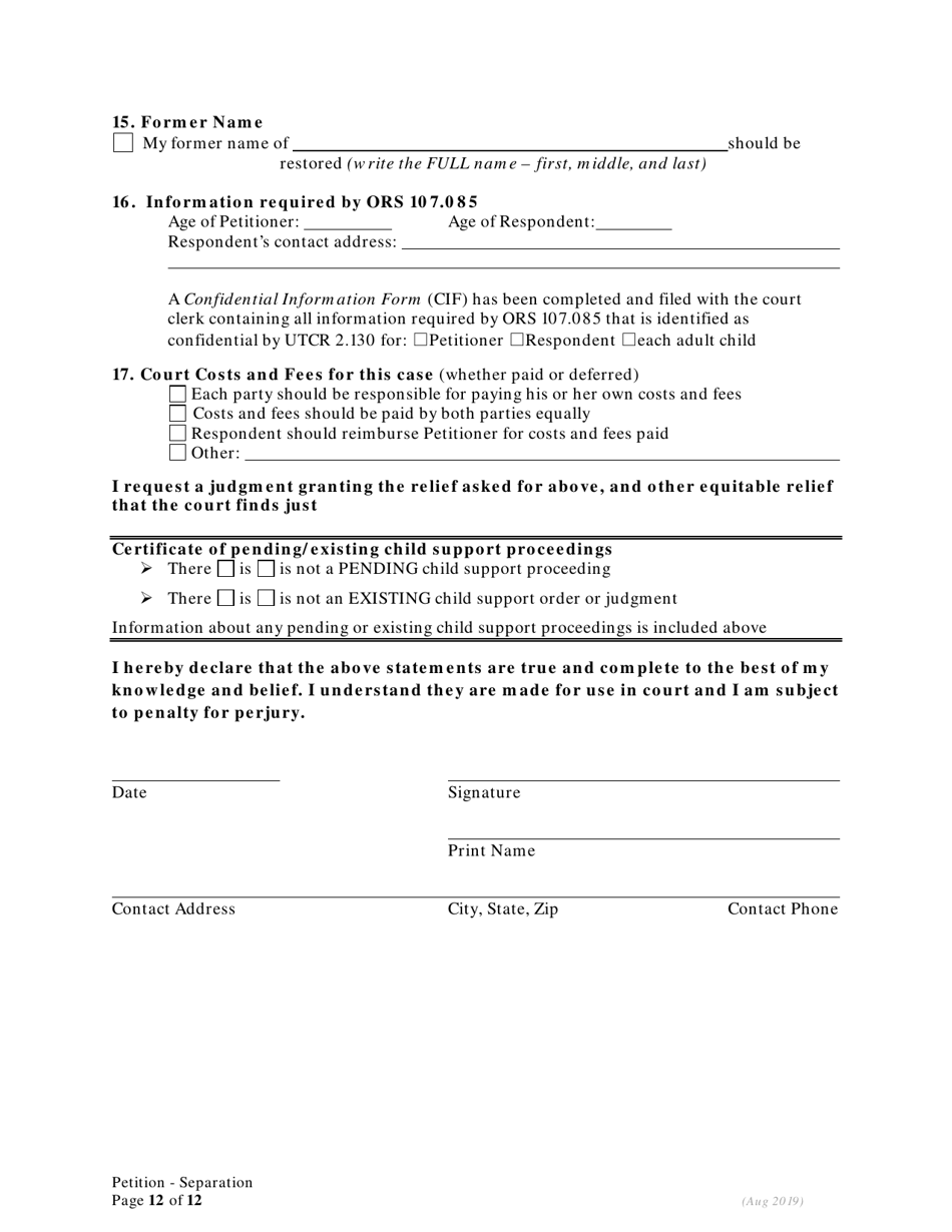 Petition for Separation of Marriage / Rdp With Children - Oregon, Page 12