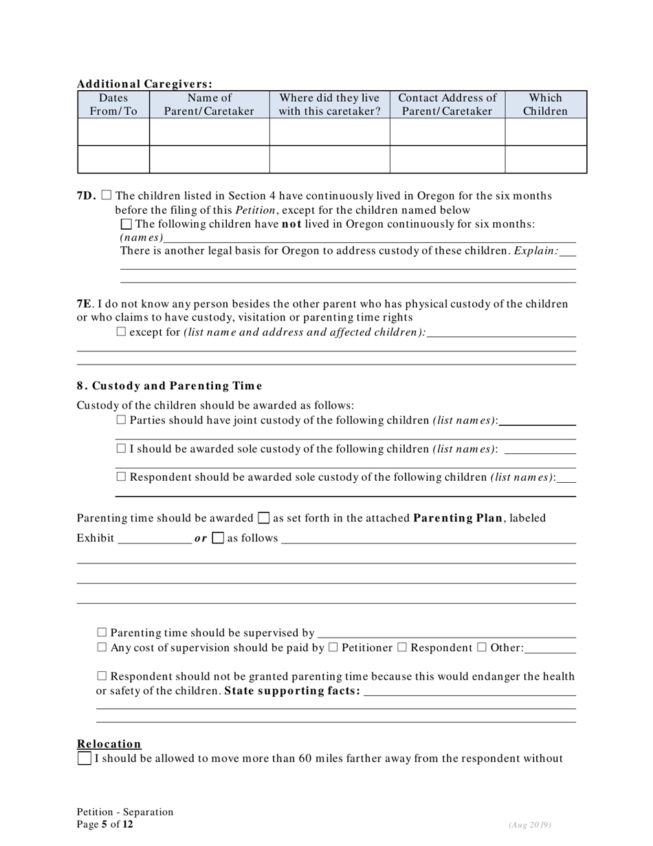 Petition for Separation of Marriage / Rdp With Children - Oregon, Page 5