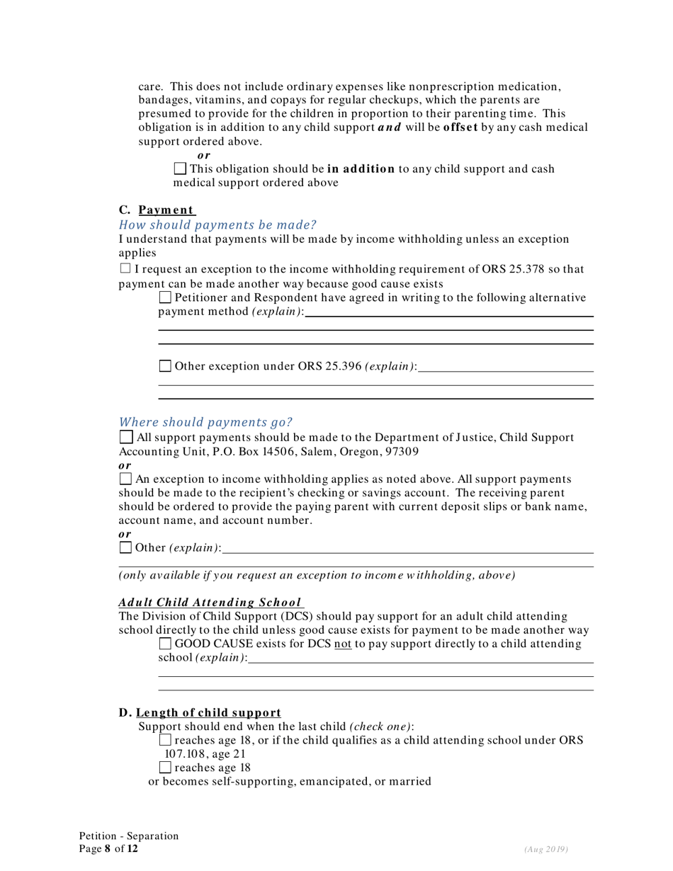 Petition for Separation of Marriage / Rdp With Children - Oregon, Page 8