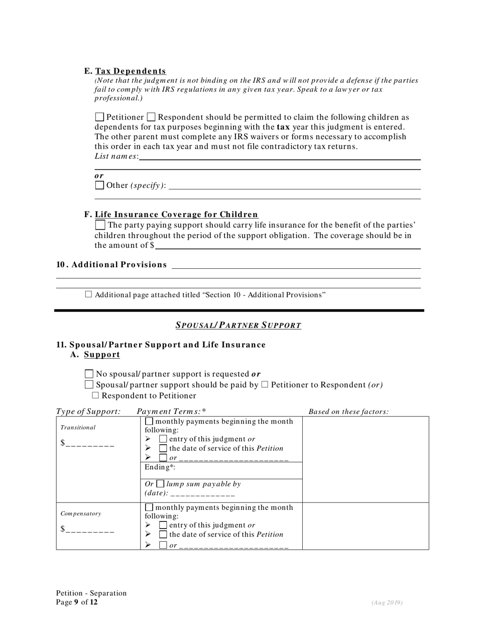 Petition for Separation of Marriage / Rdp With Children - Oregon, Page 9