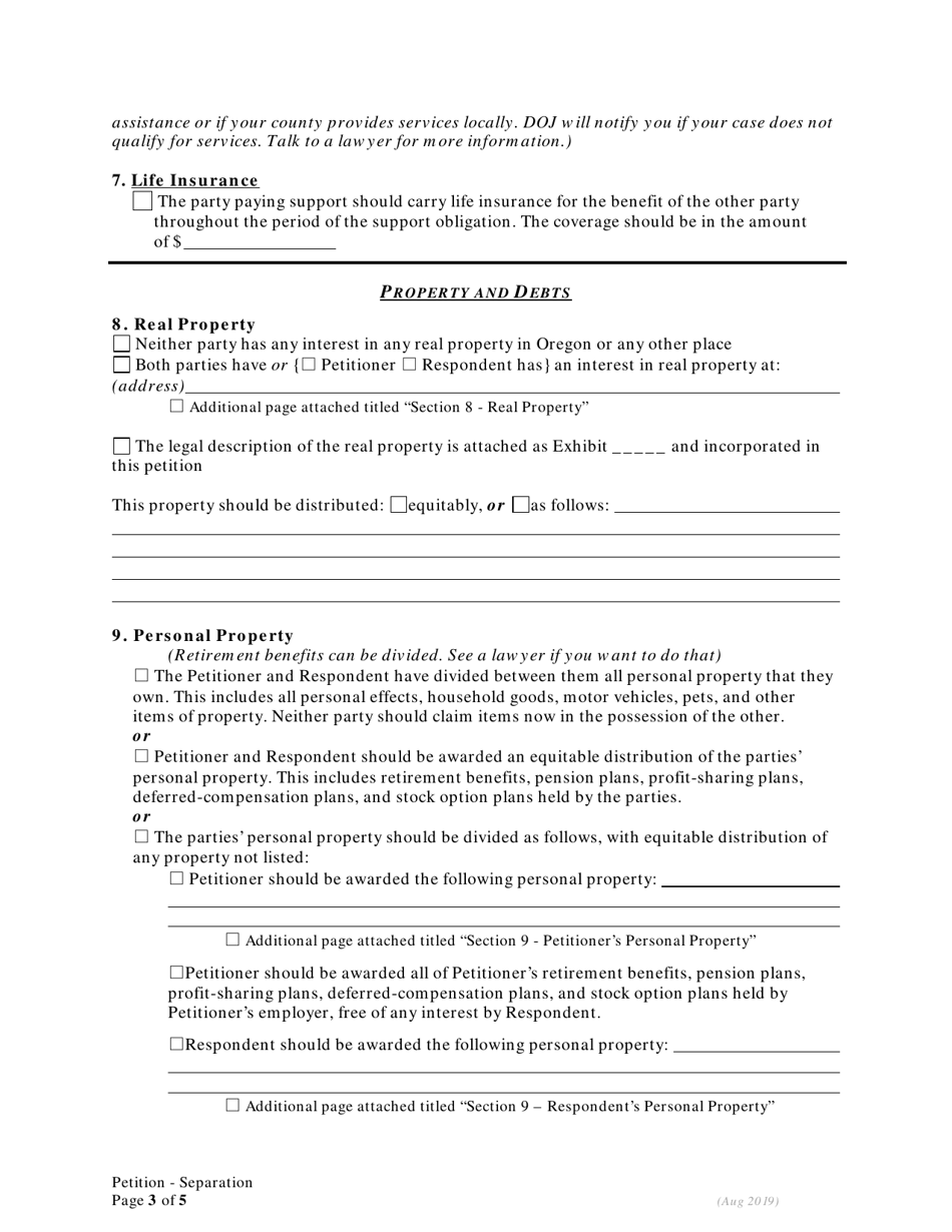 Petition for Separation of Marriage / Rdp Without Children - Oregon, Page 3