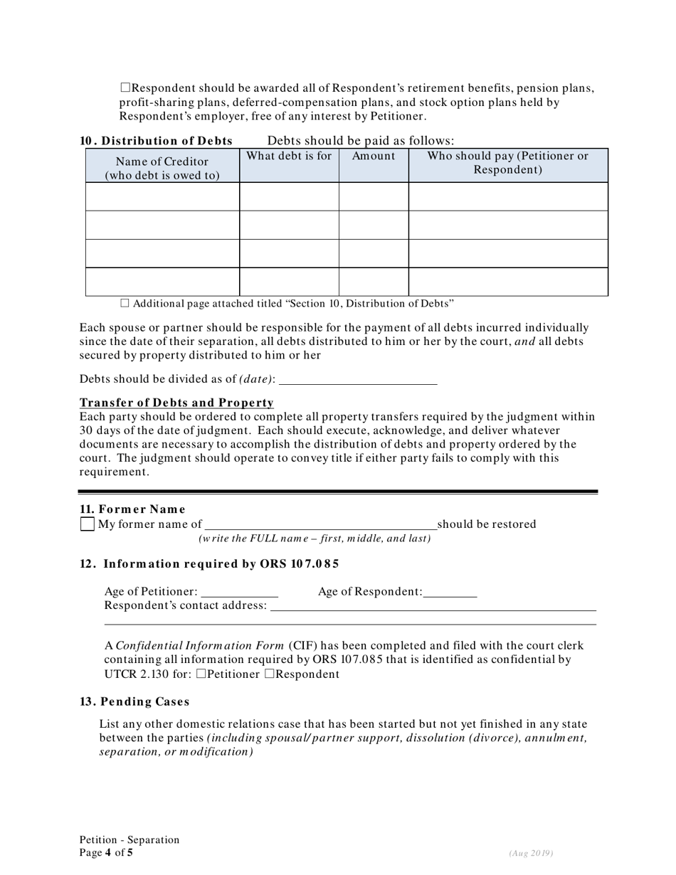 Petition for Separation of Marriage / Rdp Without Children - Oregon, Page 4