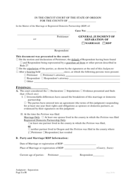 Document preview: General Judgment of Separation Without Children - Oregon