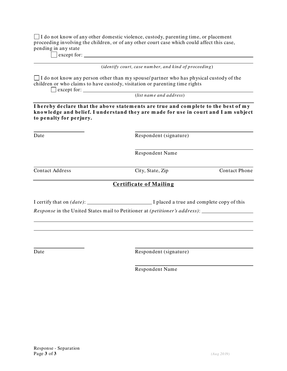 Response to Petition for Separation With Children - Oregon, Page 3