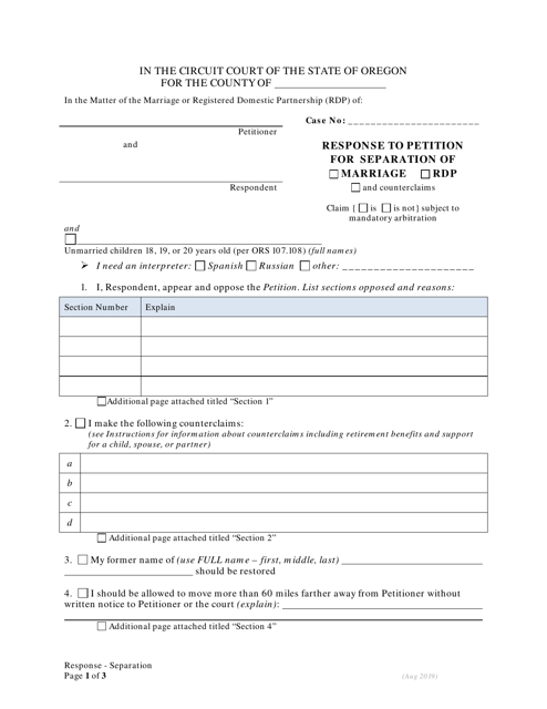 Response to Petition for Separation With Children - Oregon Download Pdf