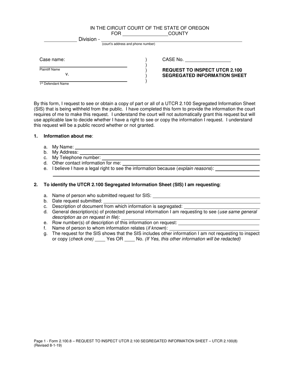 Form 2.100.8 - Fill Out, Sign Online and Download Printable PDF, Oregon ...