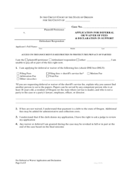 Document preview: Application and Declaration for Deferral or Waiver of Fees - Oregon