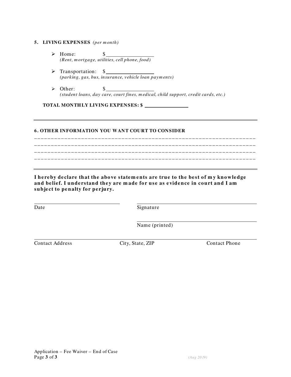 Application for Review of Waived or Deferred Fees and Declaration in Support - End of Case - Oregon, Page 3