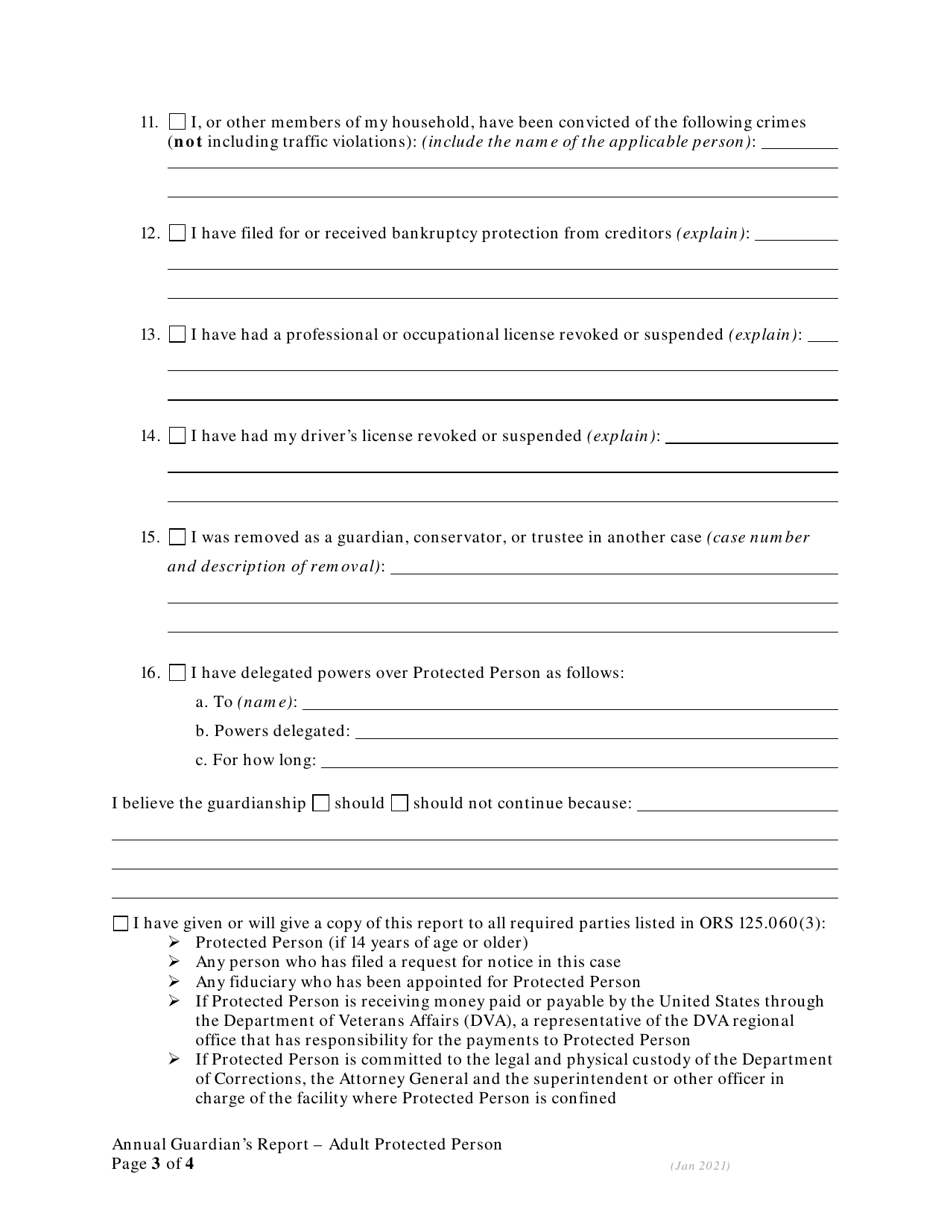 Annual Guardians Report - Adult Protected Person - Oregon, Page 3