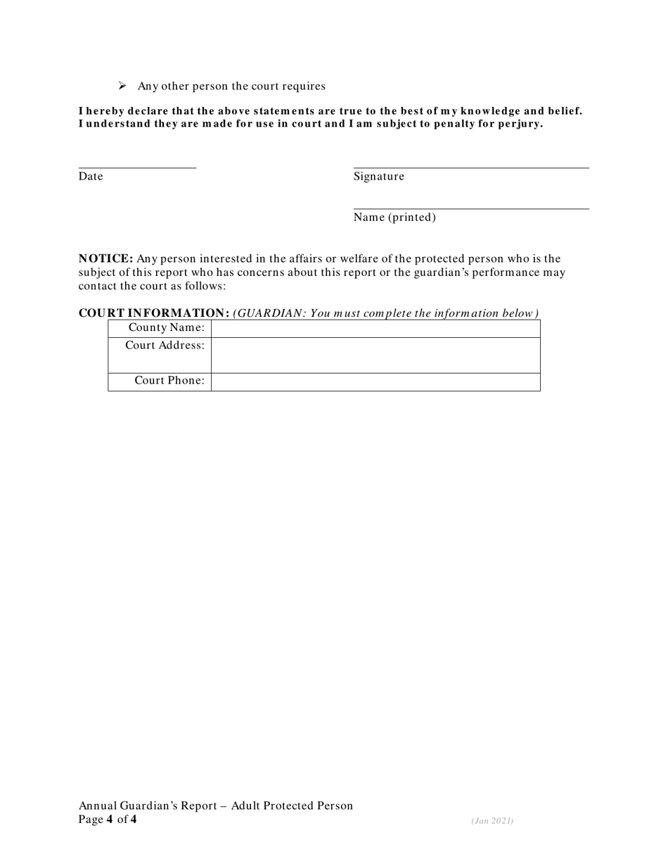 Annual Guardians Report - Adult Protected Person - Oregon, Page 4